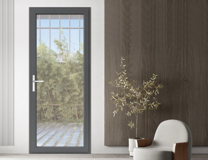 PRM-K80 Series NFRC aluminum casement door in modern white interior with garden view