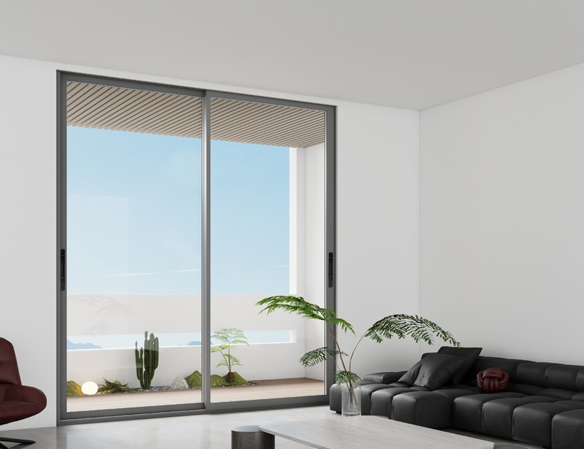 WJ-132 Slim Frame Series aluminum sliding door in modern living room