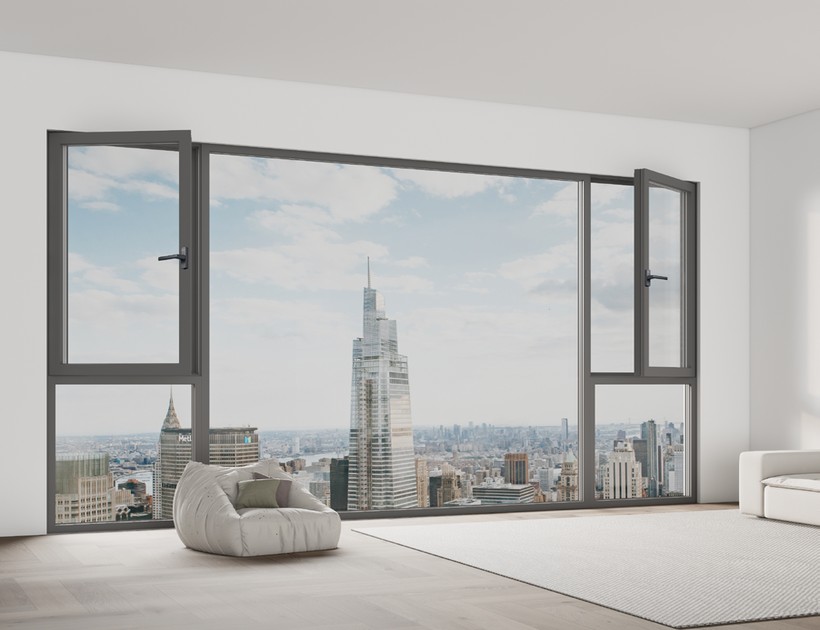 WJ-80 Series aluminum tilt-turn window open in modern room