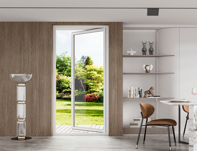 WJ-60 Series PVC casement door open to garden