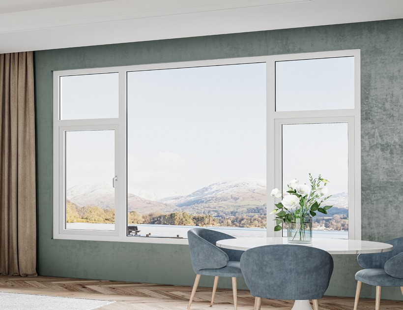 WJ-60 Series PVC casement window with mountain lake view