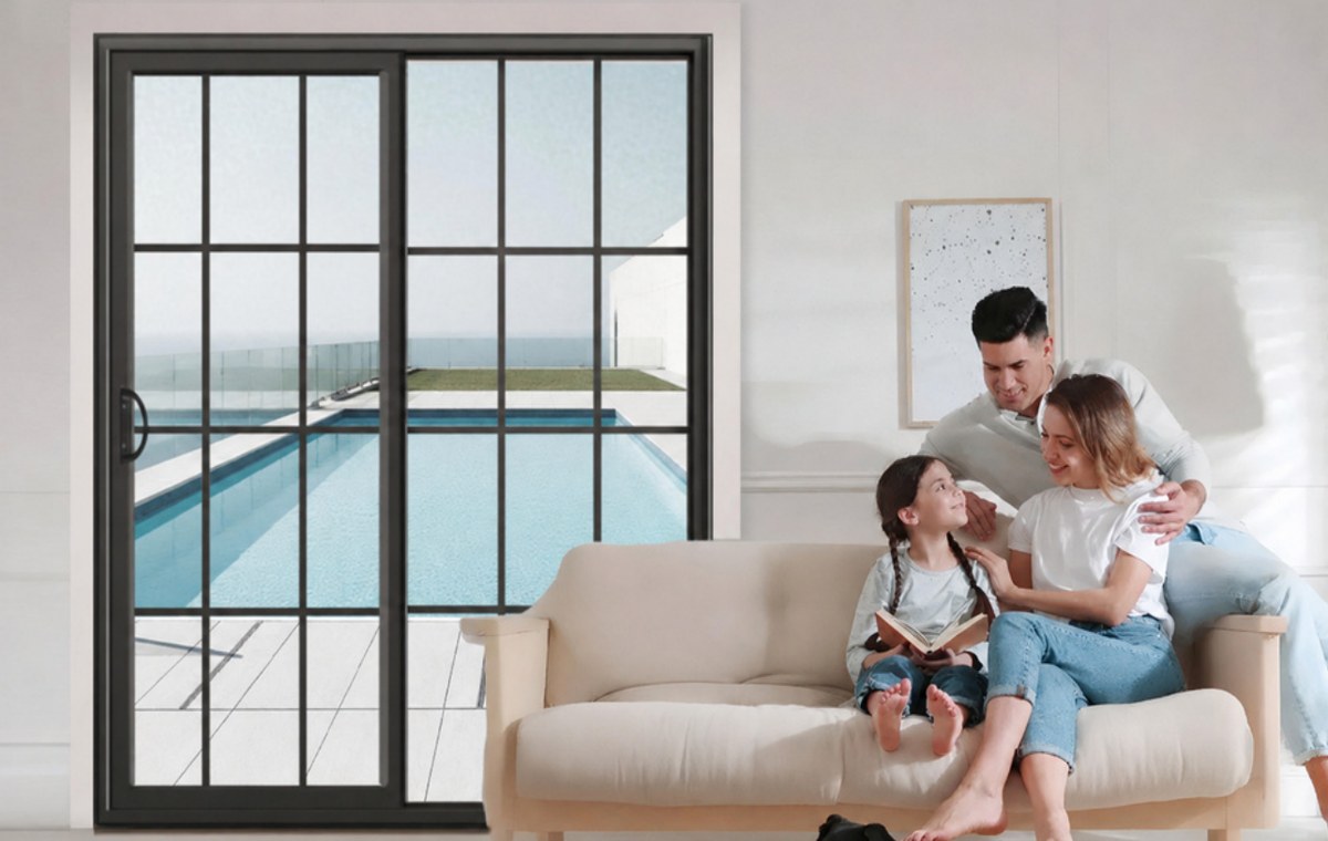 LD-P108 uPVC sliding glass door shown in a residential setting